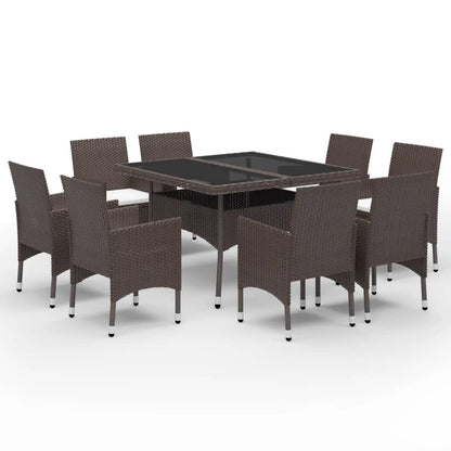 Set Pranzo da Giardino 9pz Polyrattan e Vetro Temperato Marrone