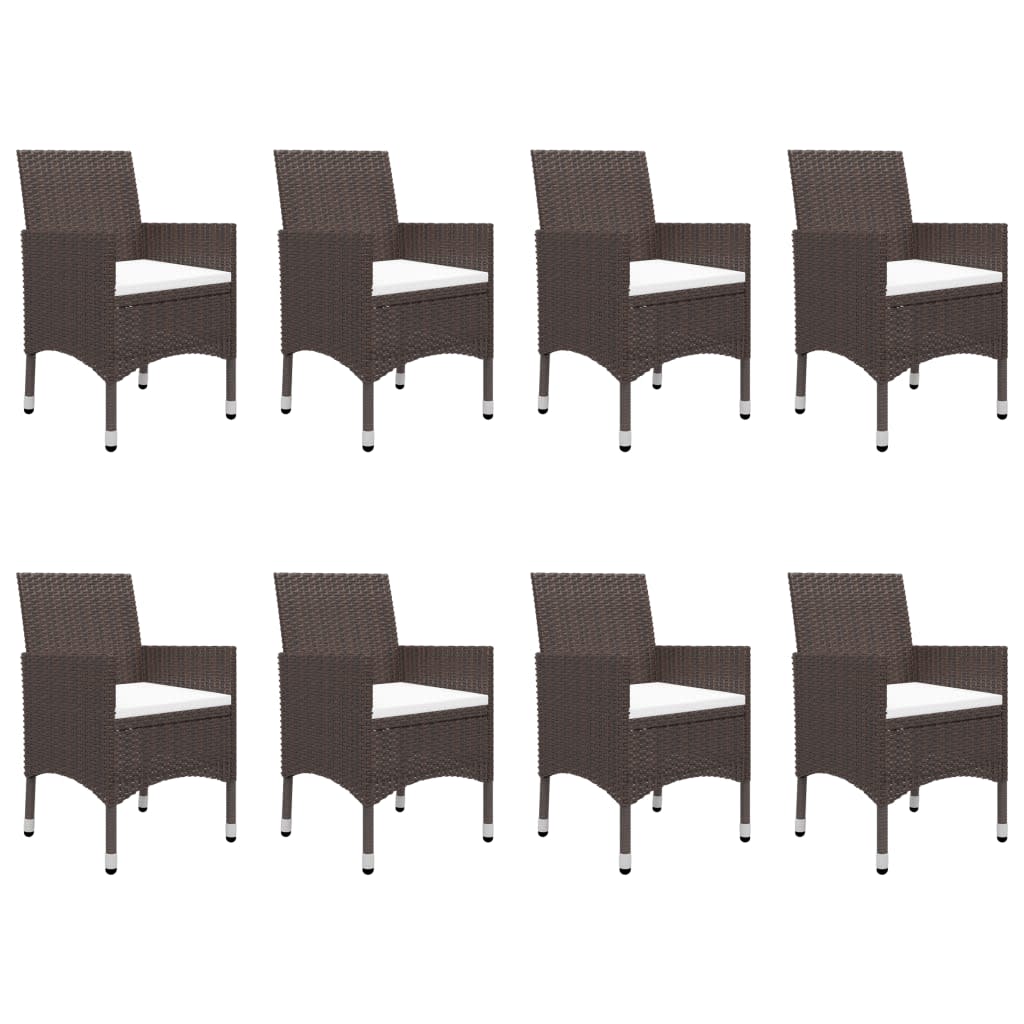 Set Pranzo da Giardino 9pz Polyrattan e Vetro Temperato Marrone