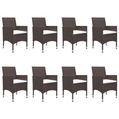 Set Pranzo da Giardino 9pz Polyrattan e Vetro Temperato Marrone