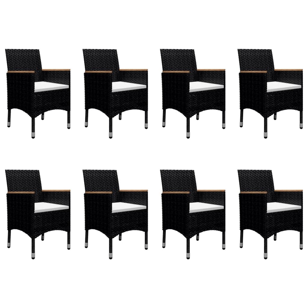 Set da Pranzo da Giardino 9 pz Polyrattan e Legno Massello Nero