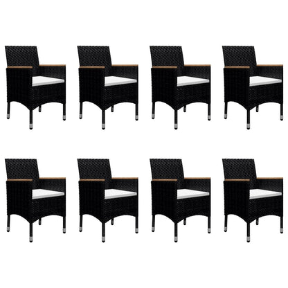 Set da Pranzo da Giardino 9 pz Polyrattan e Legno Massello Nero