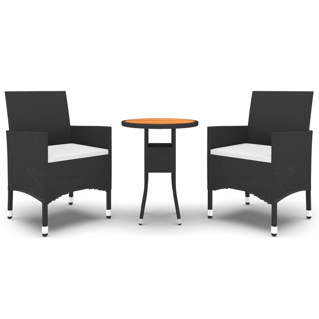 Set Bistrot da Giardino 3 pz Polyrattan e Legno Massello Nero