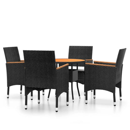 Set Bistrot da Giardino 5 pz Polyrattan e Legno Massello Nero