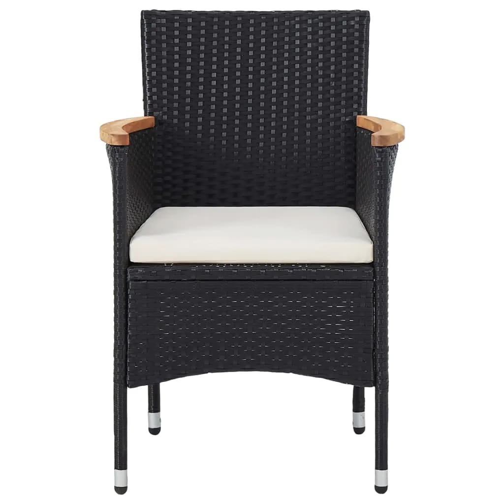 Set Bistrot da Giardino 5 pz Polyrattan e Legno Massello Nero