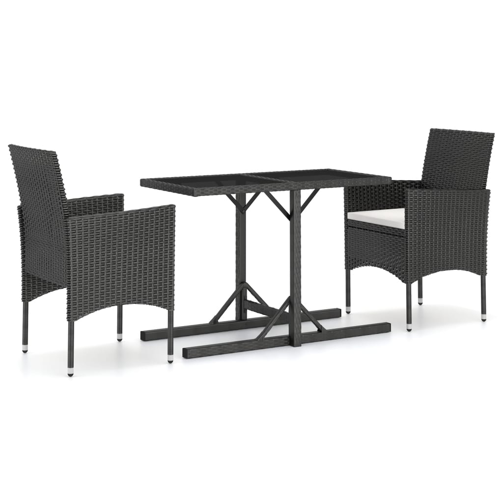 Set Pranzo da Giardino 3pz in Polyrattan e Vetro Temperato Nero