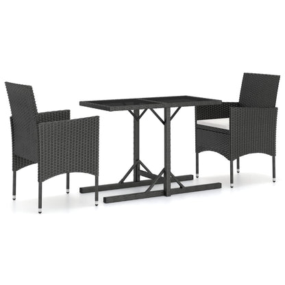 Set Pranzo da Giardino 3pz in Polyrattan e Vetro Temperato Nero
