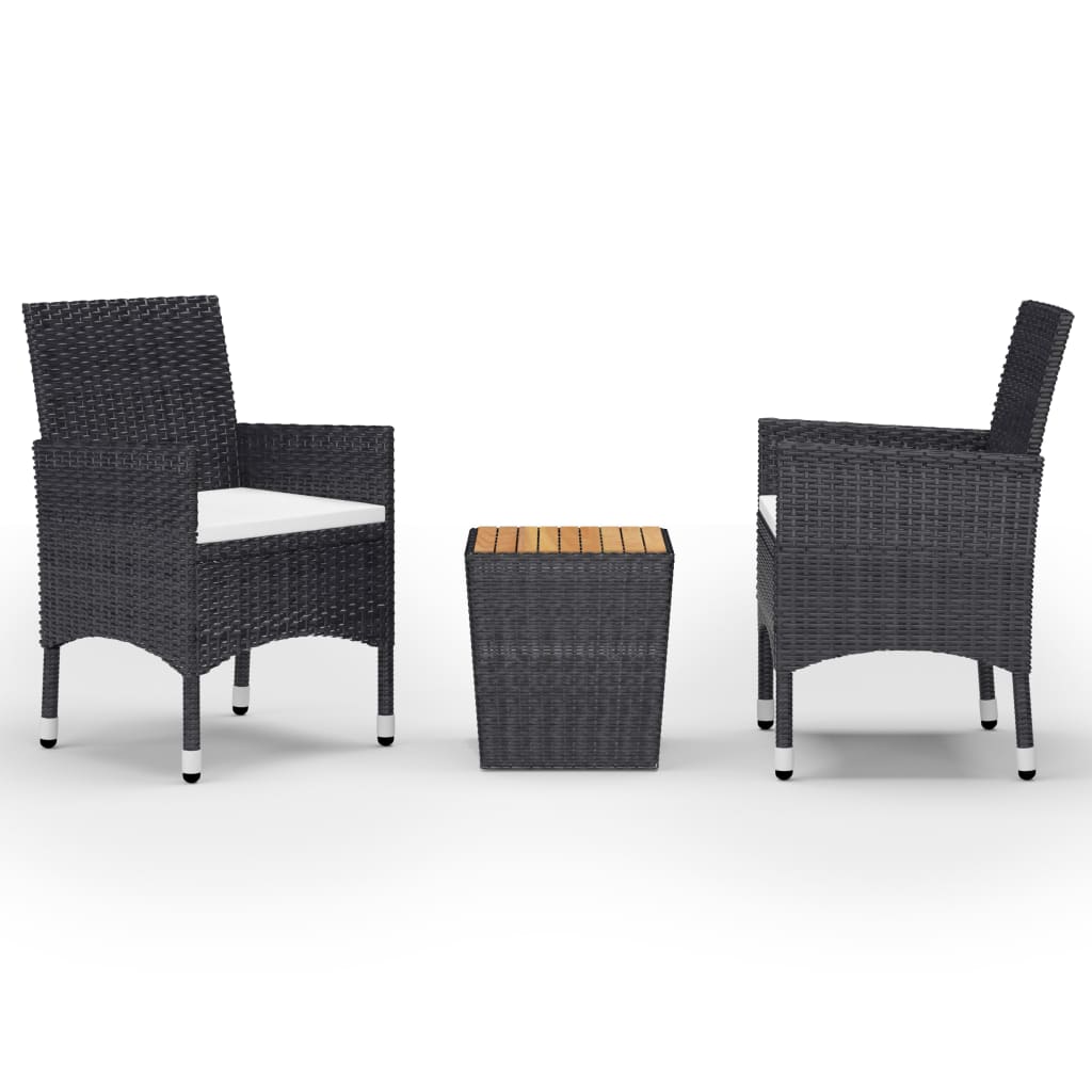 Set Bistrot da Giardino 3 pz Polyrattan e Legno Massello Nero
