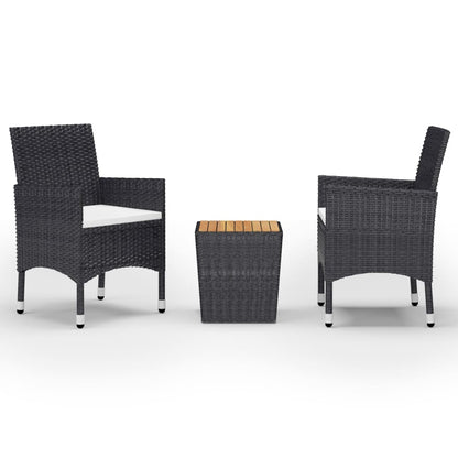 Set Bistrot da Giardino 3 pz Polyrattan e Legno Massello Nero
