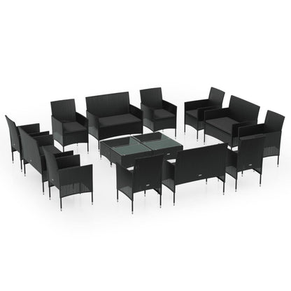 Set Divani da Giardino 16 pz con Cuscini in Polyrattan Nero