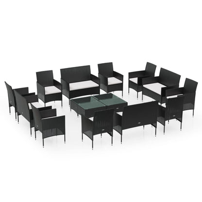 Set Divani da Giardino 16 pz con Cuscini in Polyrattan Nero