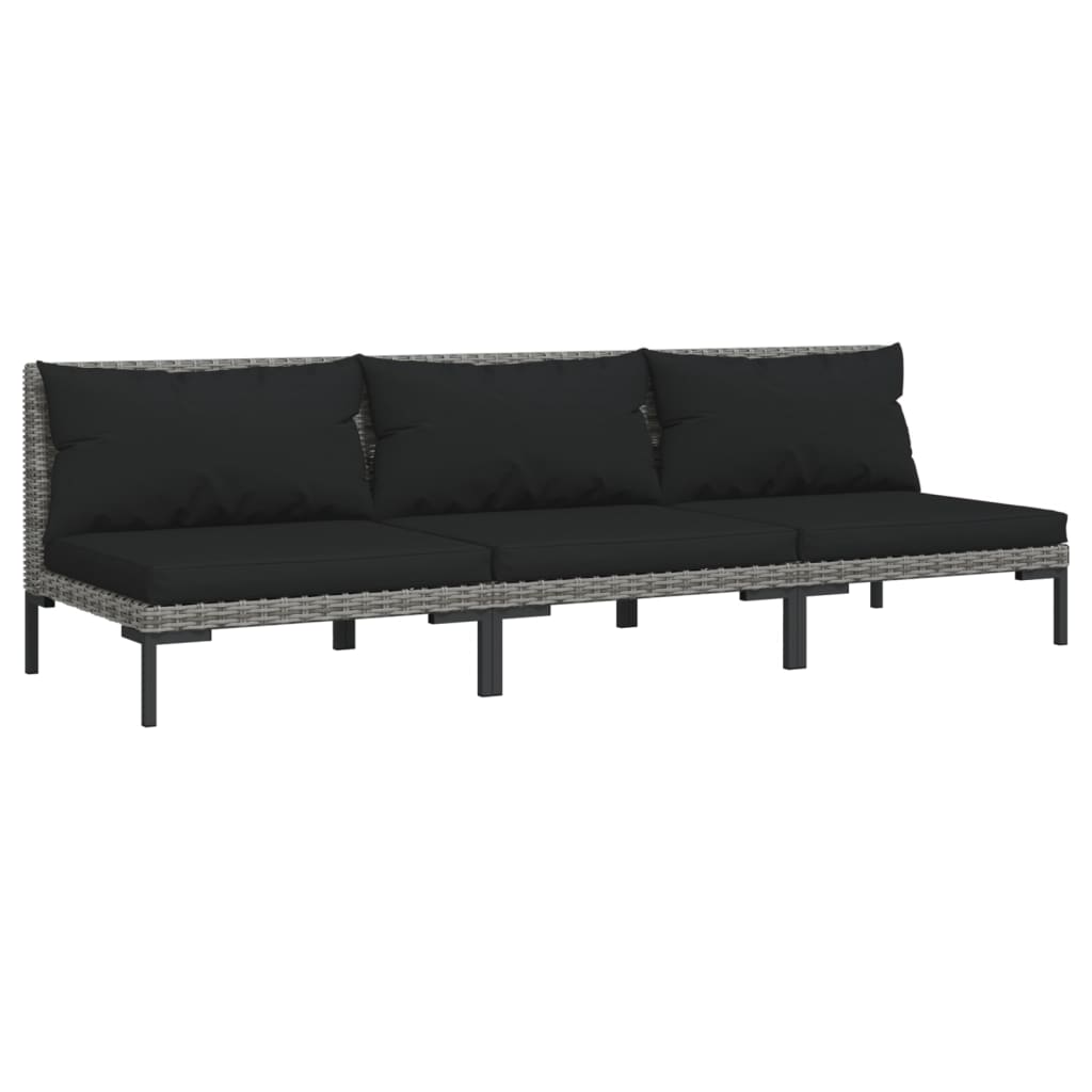 Divani da Giardino 3pz con Cuscini in Polyrattan Mezzo Tondo
