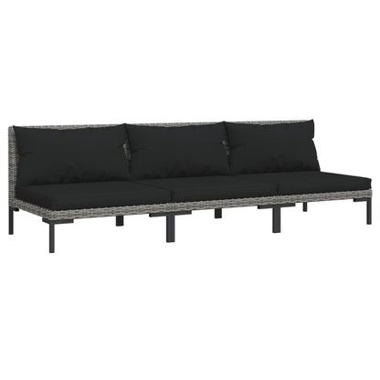 Divani da Giardino 3pz con Cuscini in Polyrattan Mezzo Tondo