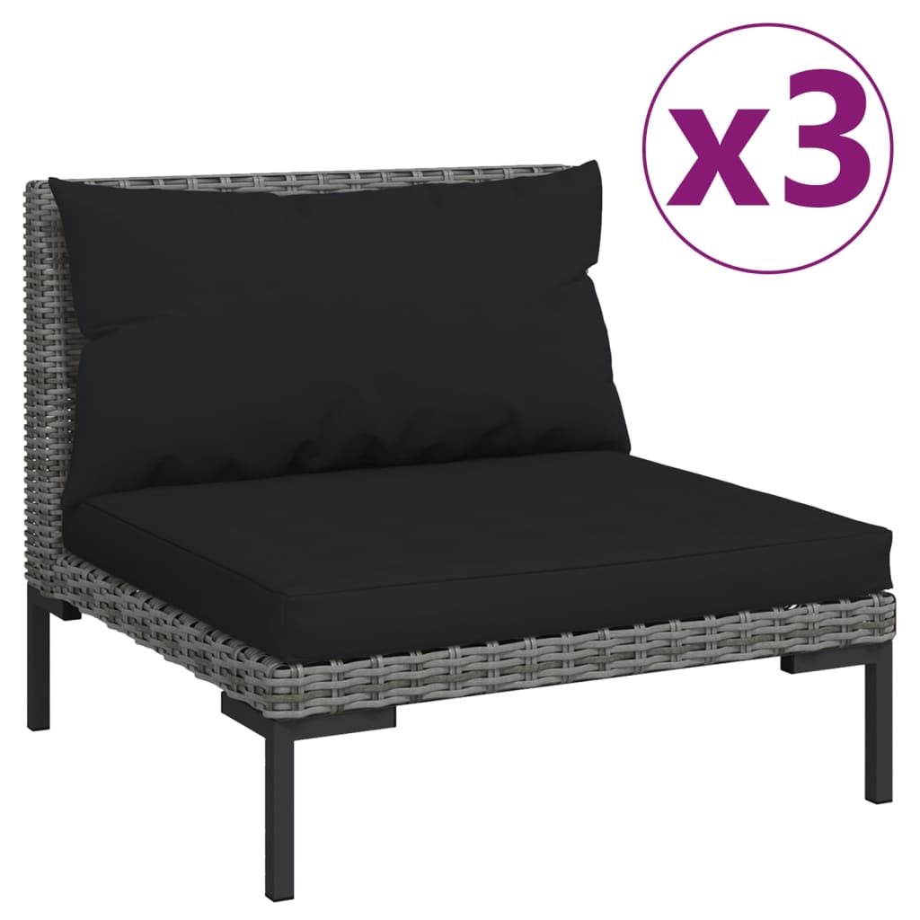 Divani da Giardino 3pz con Cuscini in Polyrattan Mezzo Tondo