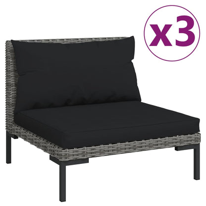 Divani da Giardino 3pz con Cuscini in Polyrattan Mezzo Tondo