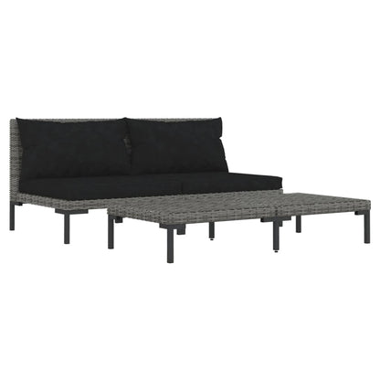 Set Divani da Giardino 3 pz Grigio Scuro Polyrattan Mezzo Tondo