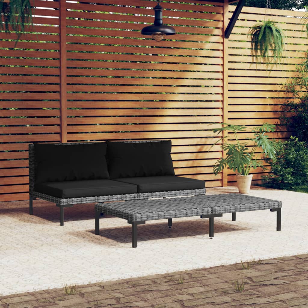 Set Divani da Giardino 3 pz Grigio Scuro Polyrattan Mezzo Tondo