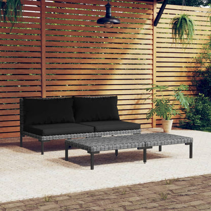 Set Divani da Giardino 3 pz Grigio Scuro Polyrattan Mezzo Tondo