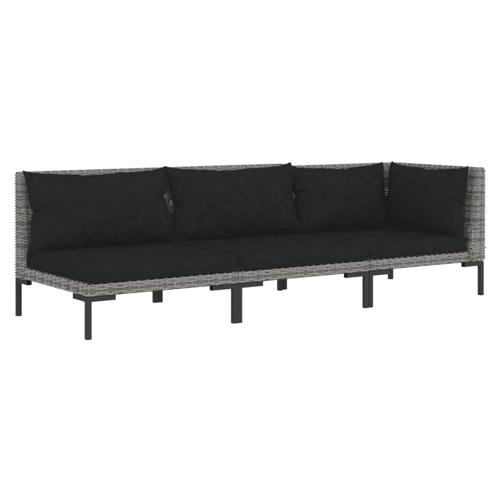 Set Divani da Giardino 3 pz Grigio Scuro Polyrattan Mezzo Tondo