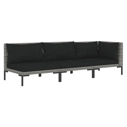 Set Divani da Giardino 3 pz Grigio Scuro Polyrattan Mezzo Tondo