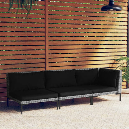 Set Divani da Giardino 3 pz Grigio Scuro Polyrattan Mezzo Tondo