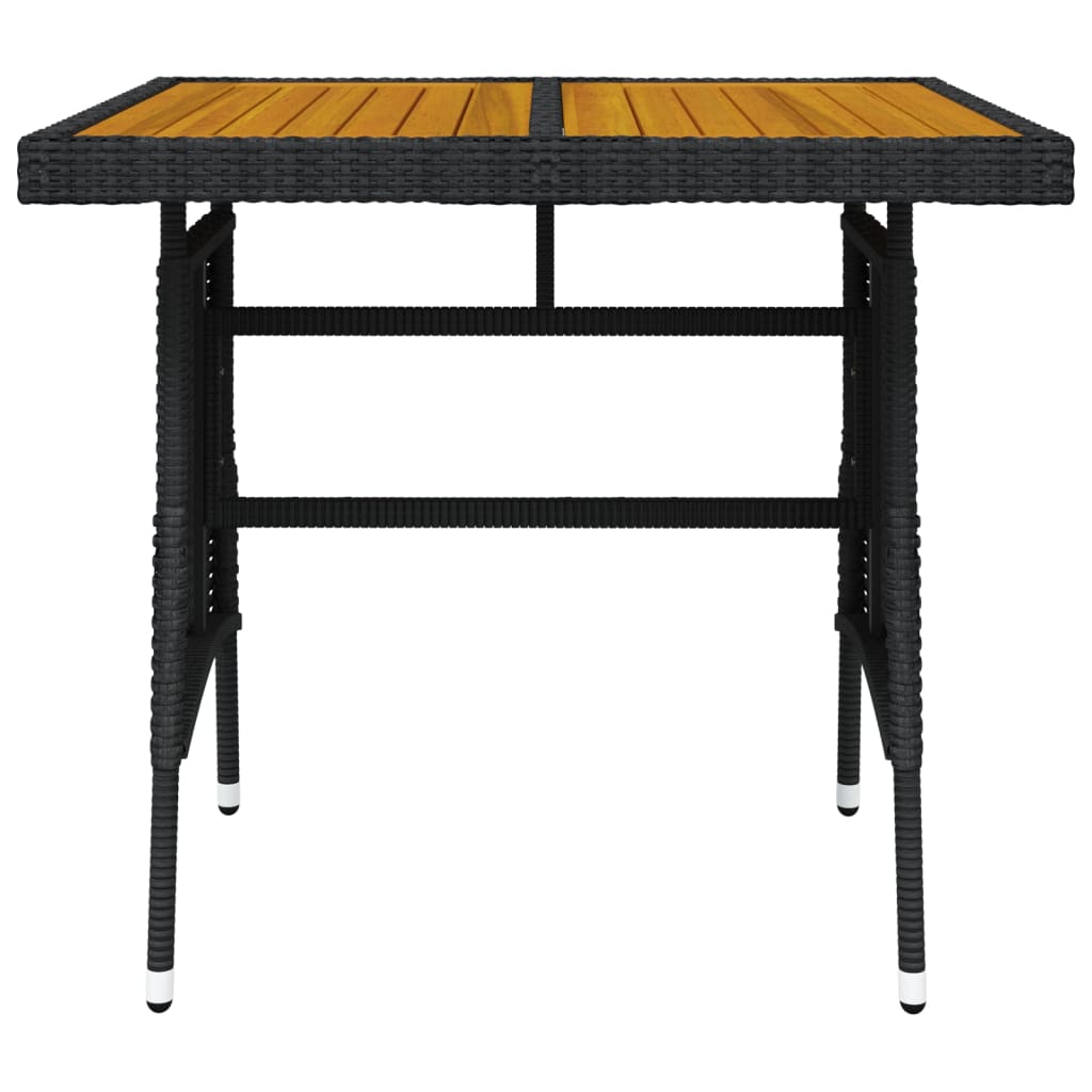 Tavolo Giardino Nero 70x70x72 cm Polyrattan e Massello d'Acacia