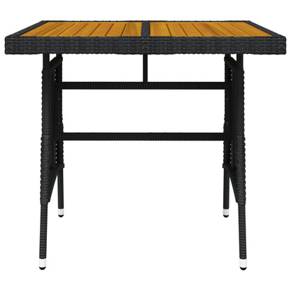 Tavolo Giardino Nero 70x70x72 cm Polyrattan e Massello d'Acacia