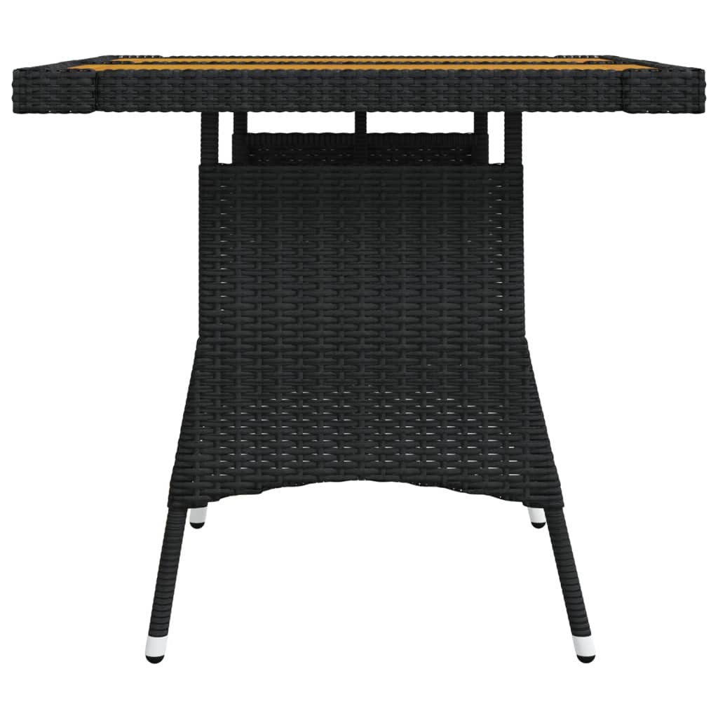 Tavolo Giardino Nero 70x70x72 cm Polyrattan e Massello d'Acacia