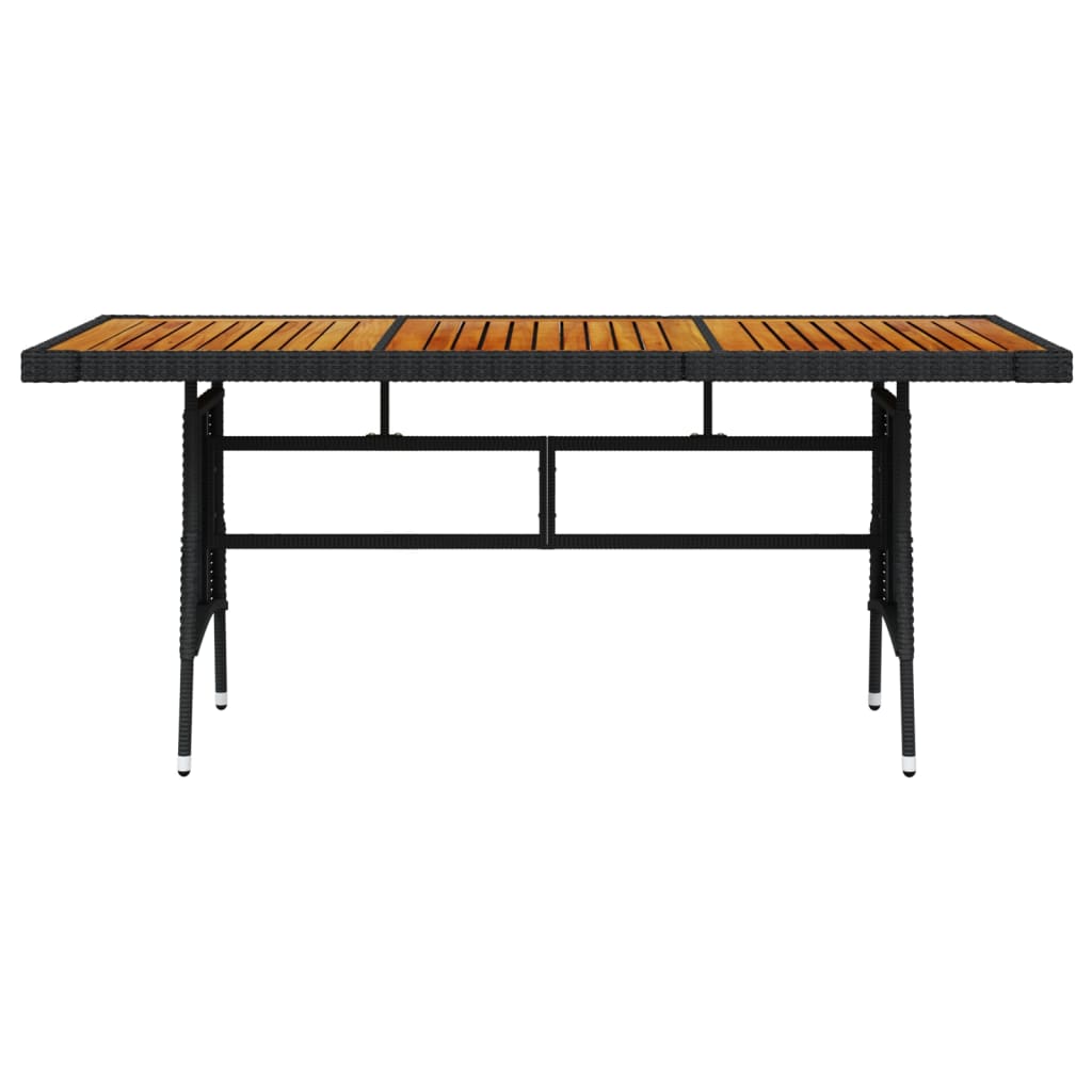 Tavolo Giardino Nero 160x70x72cm Polyrattan e Massello d'Acacia
