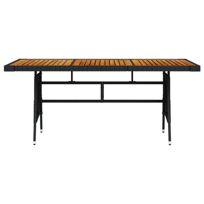 Tavolo Giardino Nero 160x70x72cm Polyrattan e Massello d'Acacia
