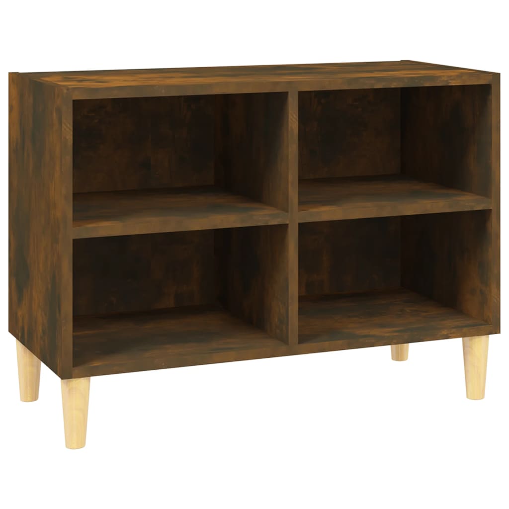 Mobile TV con Gambe in Legno Massello Rovere Fumo 69,5x30x50 cm