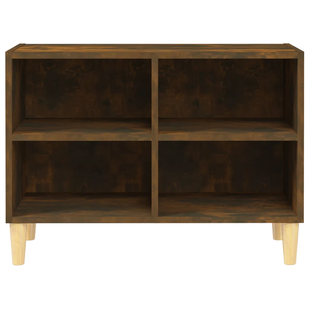 Mobile TV con Gambe in Legno Massello Rovere Fumo 69,5x30x50 cm