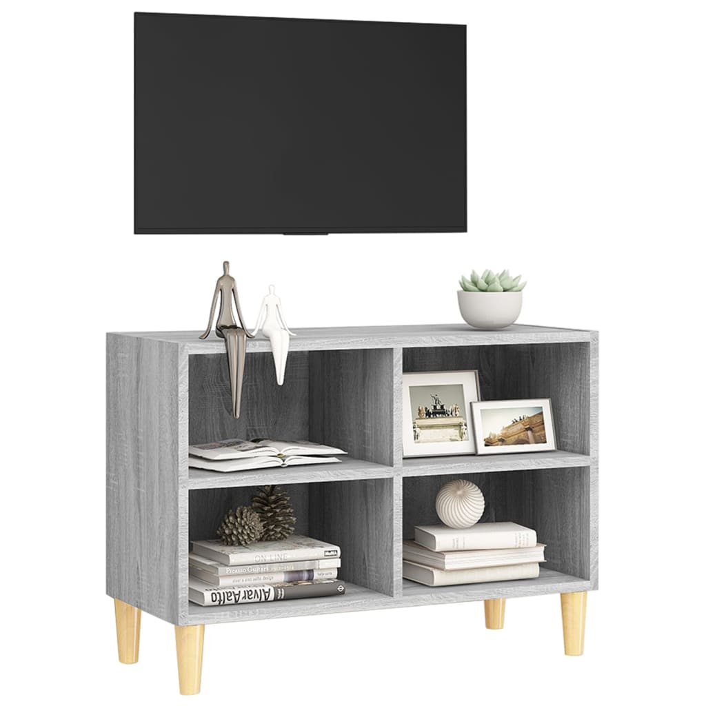 Mobile TV Gambe in Legno Massello Grigio Sonoma 69,5x30x50 cm