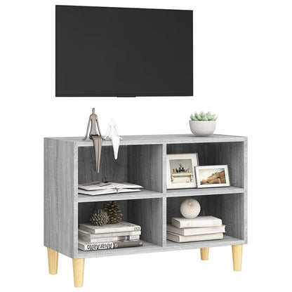 Mobile TV Gambe in Legno Massello Grigio Sonoma 69,5x30x50 cm