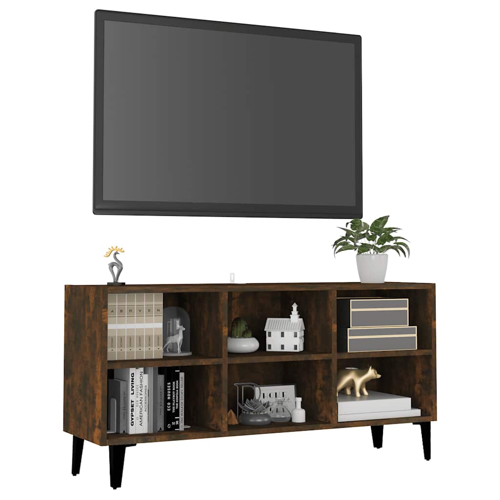 Mobile TV con Gambe in Metallo Rovere Fumo 103,5x30x50 cm
