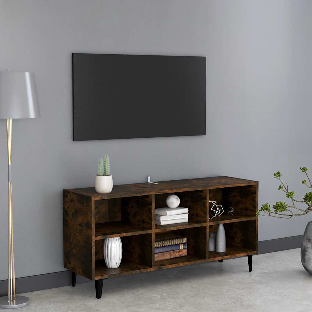 Mobile TV con Gambe in Metallo Rovere Fumo 103,5x30x50 cm