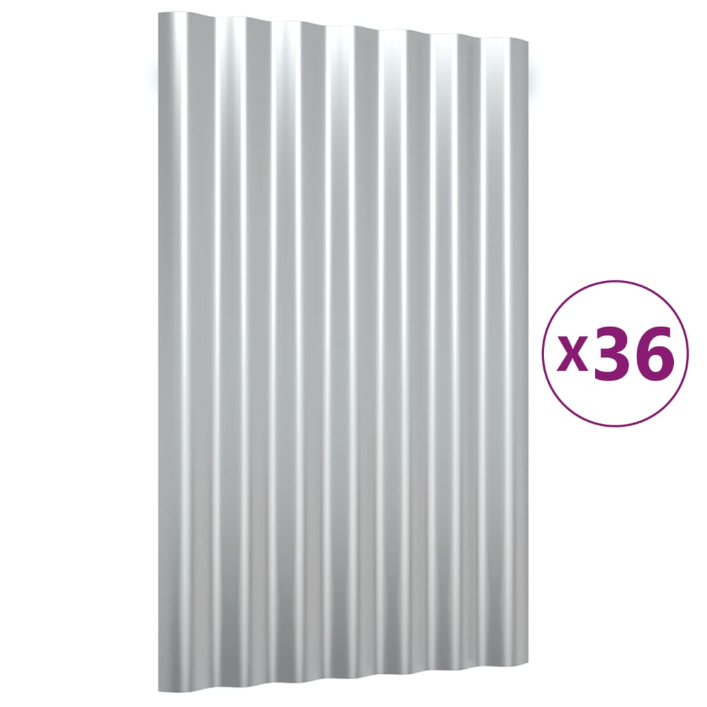 Pannelli Tetto 36pz Acciaio Verniciato Polvere Argento 60x36 cm