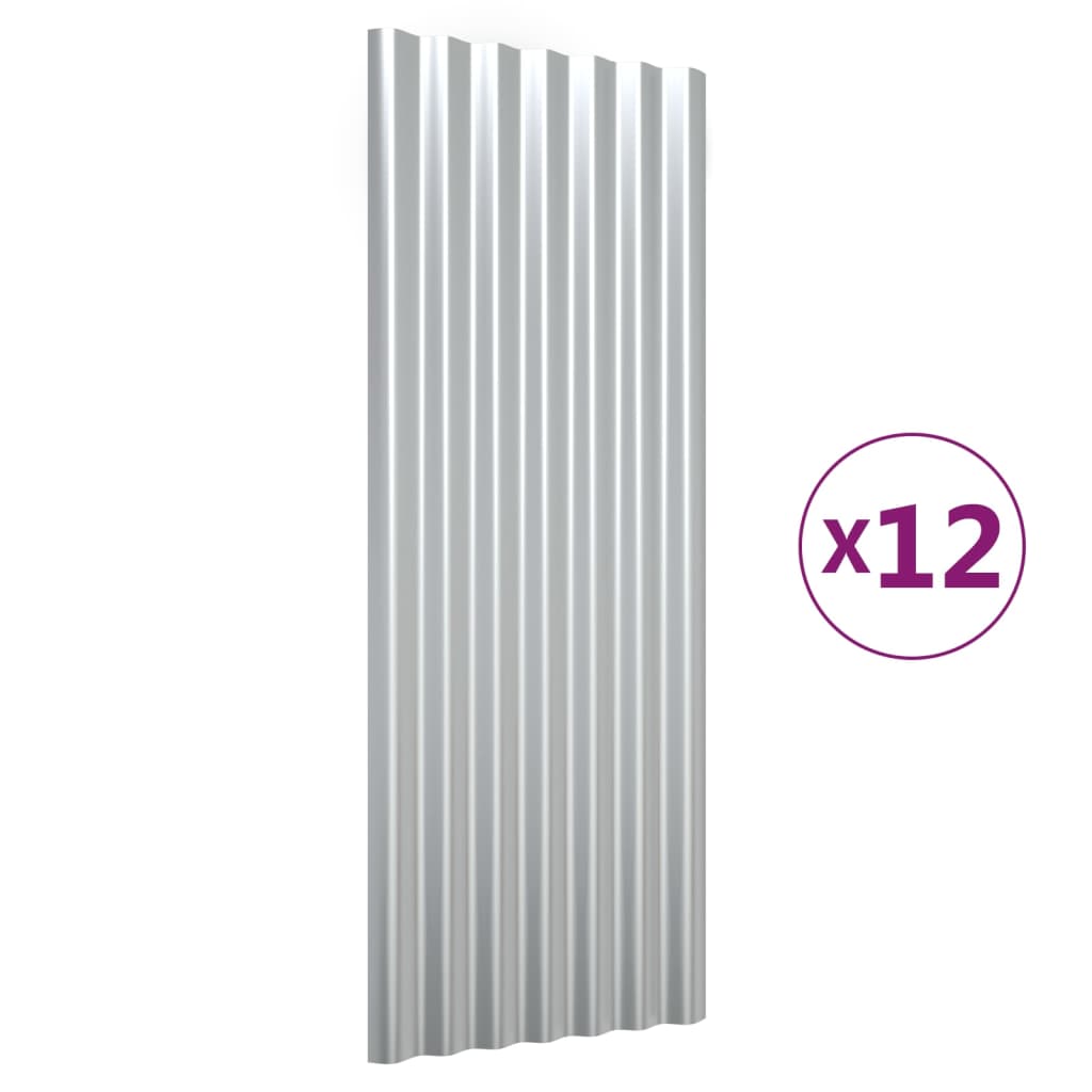 Pannelli per Tetto 12pz in Acciaio Verniciato Argento 100x36 cm