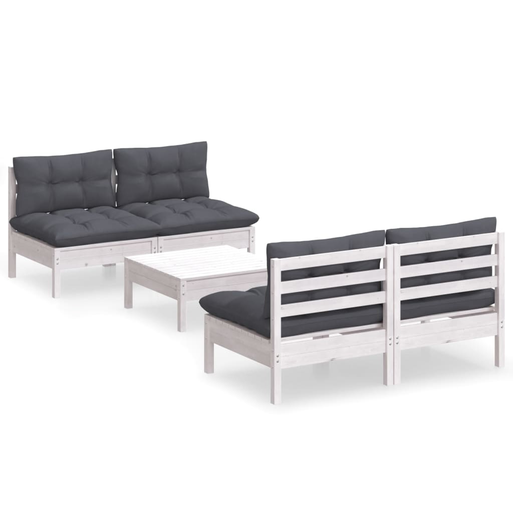 Set Divani da Giardino 5 pz con Cuscini Antracite Legno di Pino