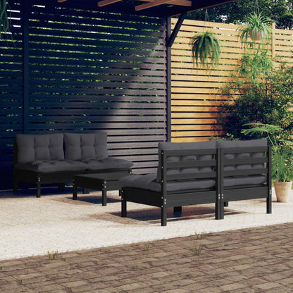 Set Divani da Giardino 5 pz con Cuscini Antracite Legno di Pino