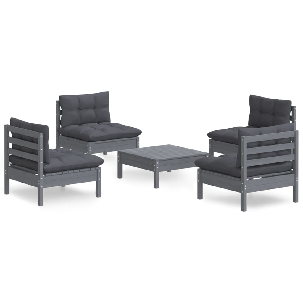 Set Divani da Giardino 5 pz con Cuscini Antracite Legno di Pino