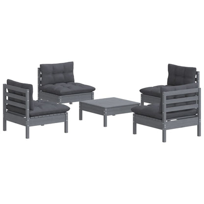 Set Divani da Giardino 5 pz con Cuscini Antracite Legno di Pino