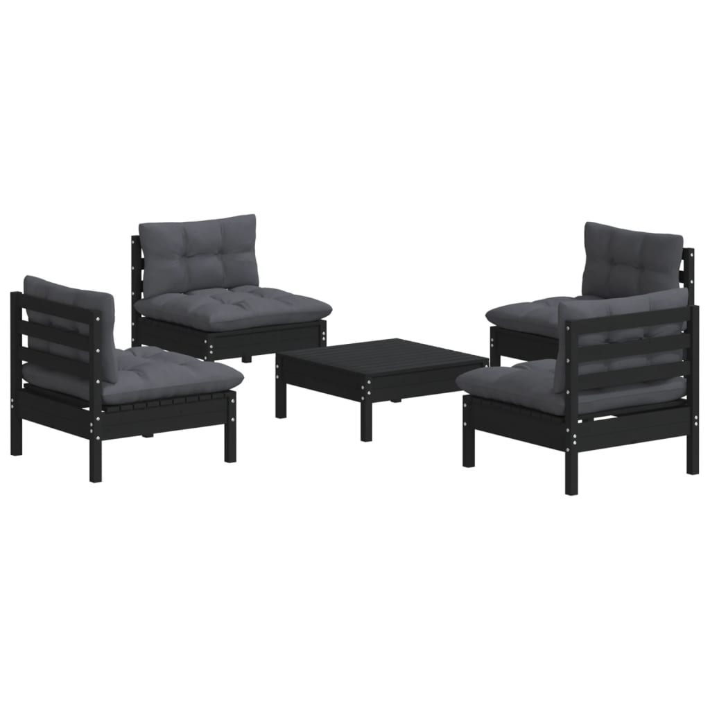 Set Divani da Giardino 5 pz con Cuscini Antracite Legno di Pino
