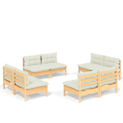 Set Salotto da Giardino 8 pz con Cuscini Crema in Legno di Pino