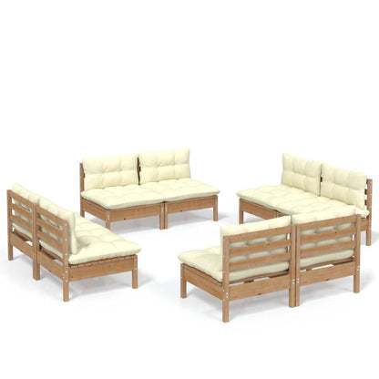 Set Salotto da Giardino 8 pz con Cuscini Crema in Legno di Pino