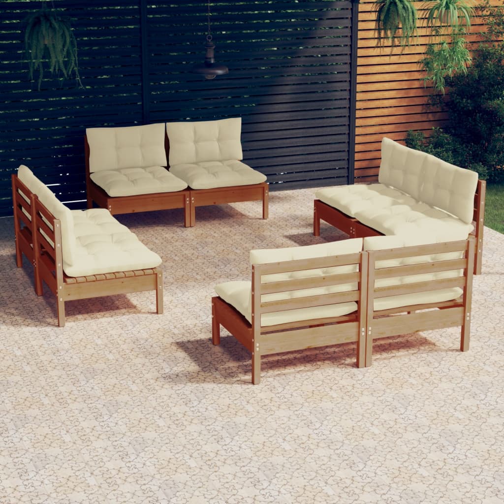 Set Salotto da Giardino 8 pz con Cuscini Crema in Legno di Pino