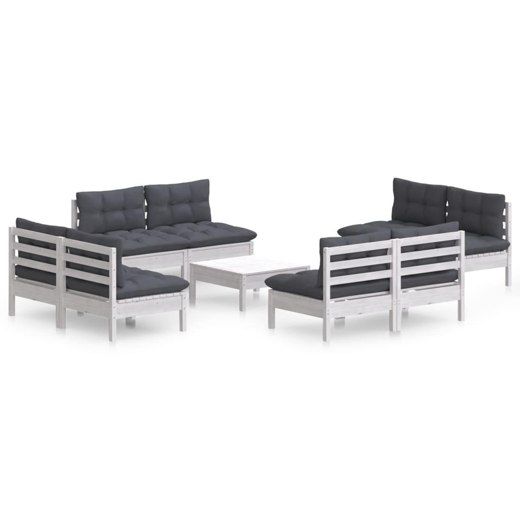 Set Divani da Giardino 9 pz e Cuscini Antracite Legno di Pino