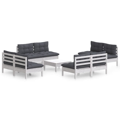 Set Divani da Giardino 9 pz e Cuscini Antracite Legno di Pino