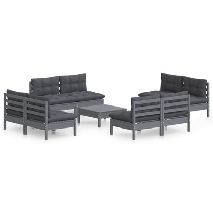 Set Divani da Giardino 9 pz con Cuscini Antracite Legno di Pino