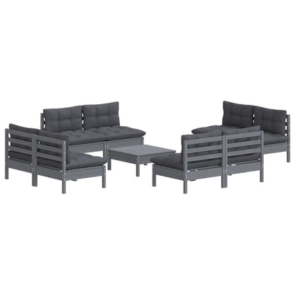 Set Divani da Giardino 9 pz con Cuscini Antracite Legno di Pino
