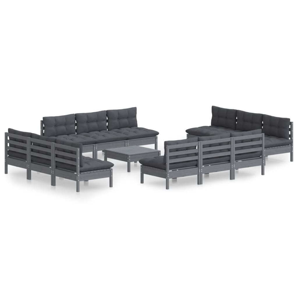 Set Divani da Giardino 13 pz e Cuscini Antracite Legno di Pino